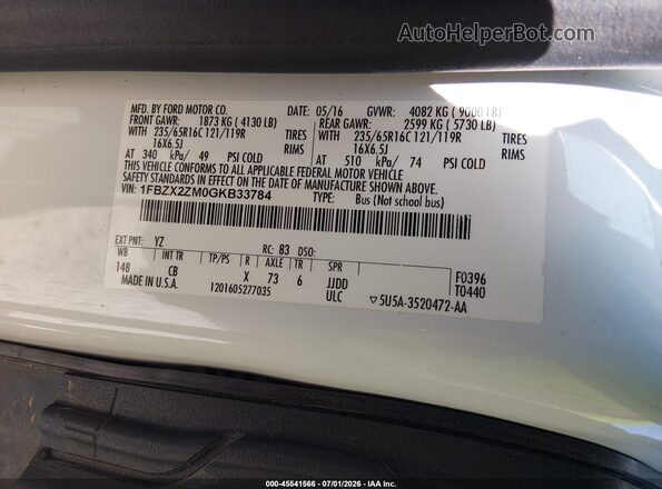 1FBZX2ZM0GKB33784 2016 FORD TRANSIT-350 White Engine compartment view