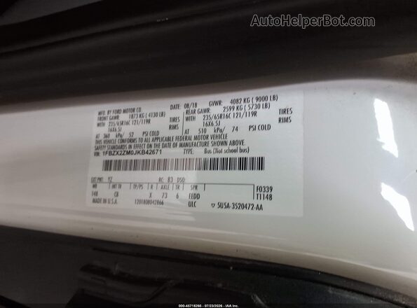 1FBZX2ZM0JKB42671 2018 FORD TRANSIT-350 White Engine compartment view