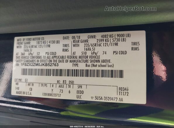 1FBZX2ZM0JKB52763 2018 FORD TRANSIT-350 Black Вид підкапотного простору