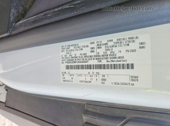 1FBZX2ZM1JKA20207 2018 FORD TRANSIT Белый Вид наклейки с VIN-кодом