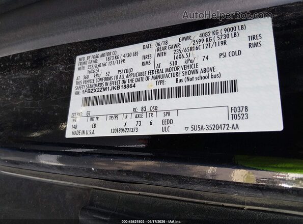 1FBZX2ZM1JKB18864 2018 FORD TRANSIT-350 Black Շարժիչի բաժամունքի տեսք