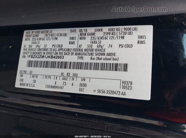 1FBZX2ZM1JKB42663 2018 FORD TRANSIT-350 Black ძრავის განყოფილების ხედი