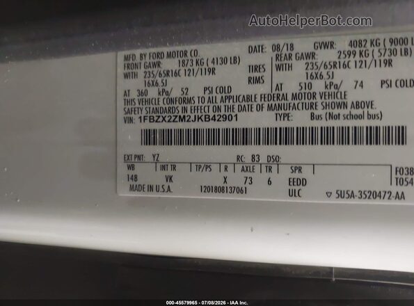 1FBZX2ZM2JKB42901 2018 FORD TRANSIT-350 White Engine compartment view