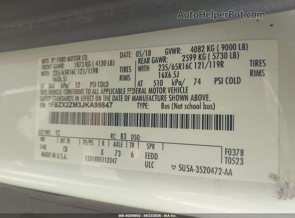 1FBZX2ZM3JKA99847 2018 FORD TRANSIT-350 White Engine compartment view