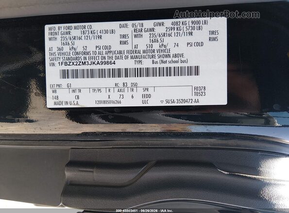 1FBZX2ZM3JKA99864 2018 FORD TRANSIT-350 Black ძრავის განყოფილების ხედი