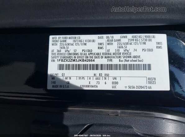 1FBZX2ZM3JKB42664 2018 FORD TRANSIT-350 Black Vista del compartimento del motor