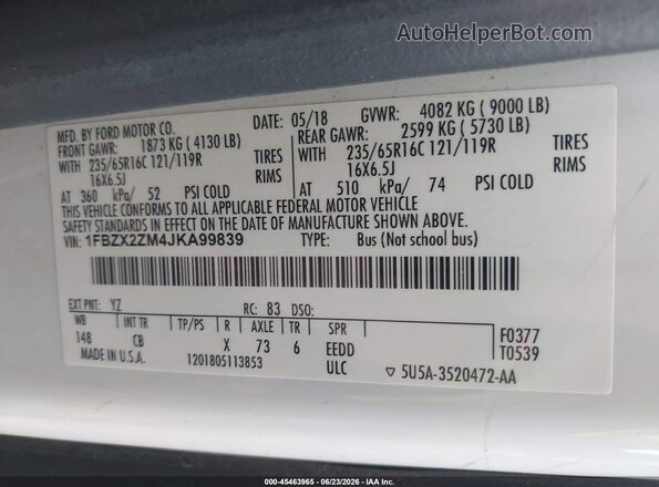 1FBZX2ZM4JKA99839 2018 FORD TRANSIT-350 White Շարժիչի բաժամունքի տեսք