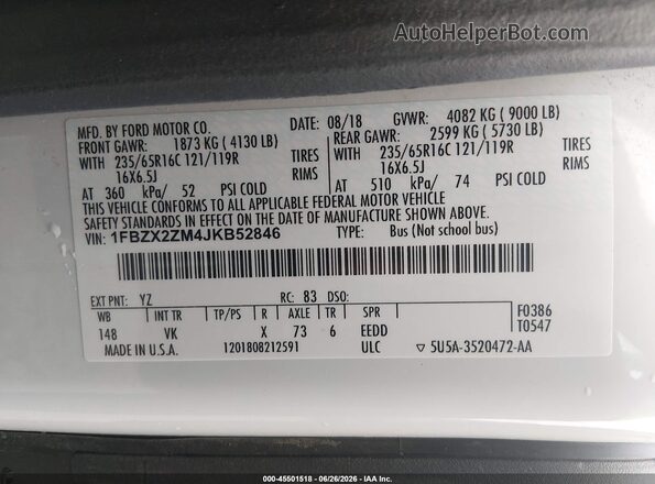 1FBZX2ZM4JKB52846 2018 FORD TRANSIT-350 White Engine compartment view