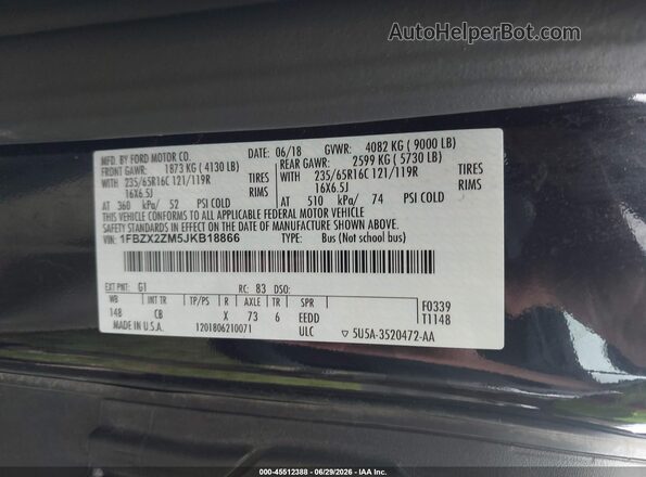 1FBZX2ZM5JKB18866 2018 FORD TRANSIT-350 Black Вид підкапотного простору