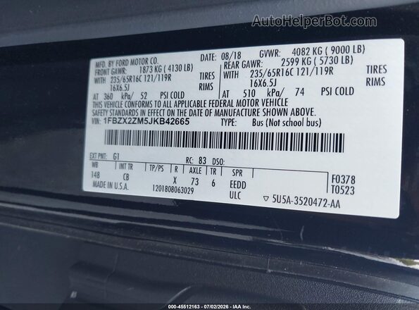 1FBZX2ZM5JKB42665 2018 FORD TRANSIT-350 Black Engine compartment view