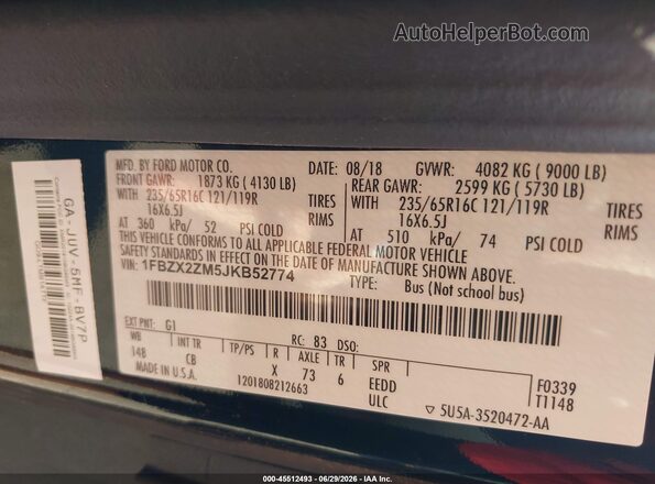 1FBZX2ZM5JKB52774 2018 FORD TRANSIT-350 Black Widok komory silnika