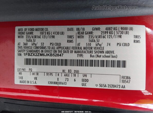 1FBZX2ZM6JKB52847 2018 FORD TRANSIT-350 Red Вид підкапотного простору