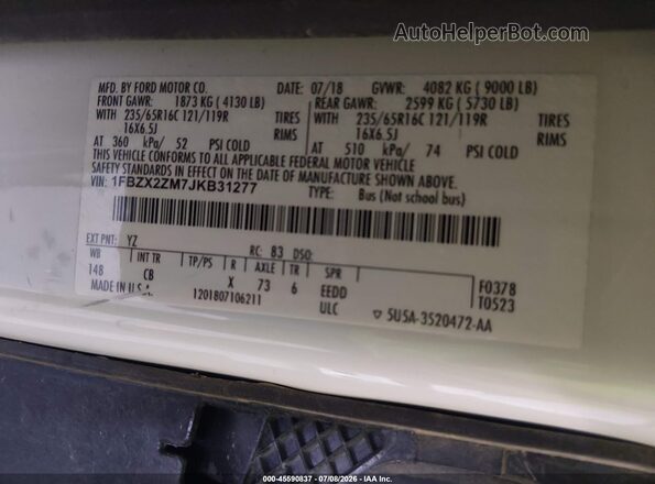 1FBZX2ZM7JKB31277 2018 FORD TRANSIT-350 White Widok komory silnika