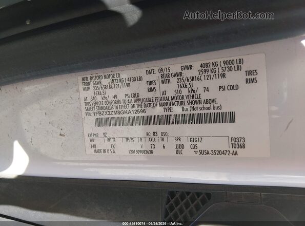1FBZX2ZM8GKA12596 2016 FORD TRANSIT-350 White Շարժիչի բաժամունքի տեսք
