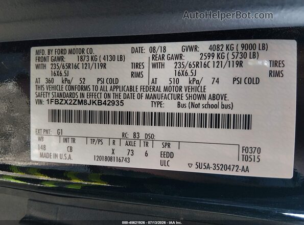 1FBZX2ZM8JKB42935 2018 FORD TRANSIT-350 Black Вид підкапотного простору