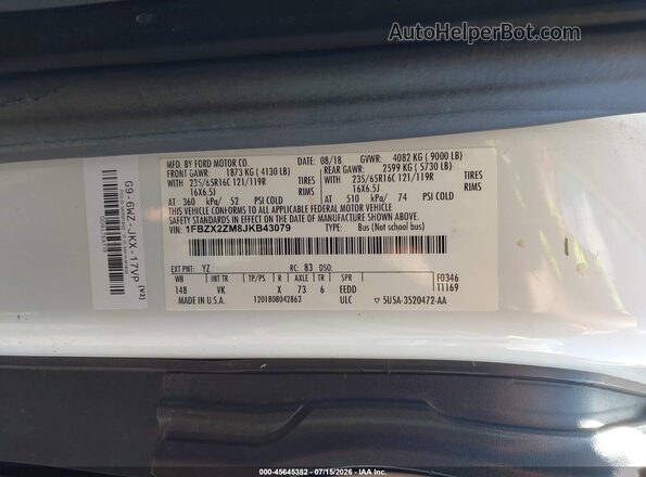 1FBZX2ZM8JKB43079 2018 FORD TRANSIT-350 White Widok komory silnika
