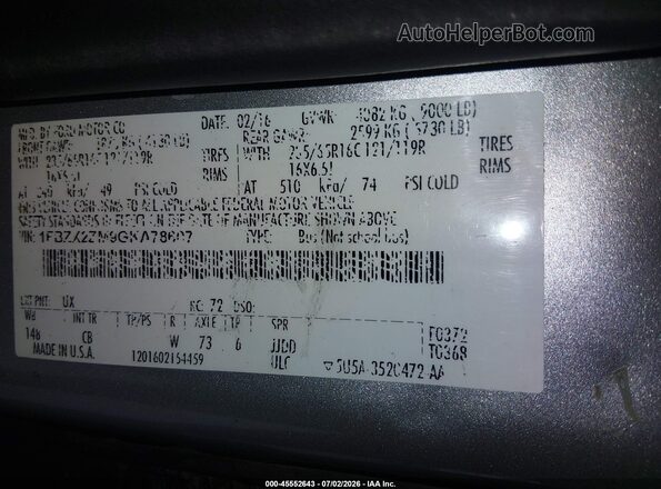 1FBZX2ZM9GKA78607 2016 FORD TRANSIT-350 Gray ძრავის განყოფილების ხედი