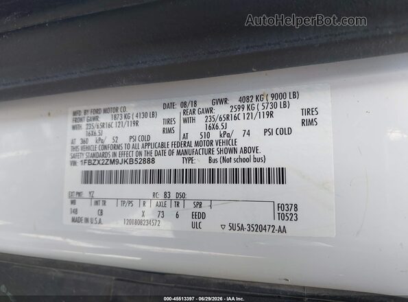1FBZX2ZM9JKB52888 2018 FORD TRANSIT-350 White Widok komory silnika