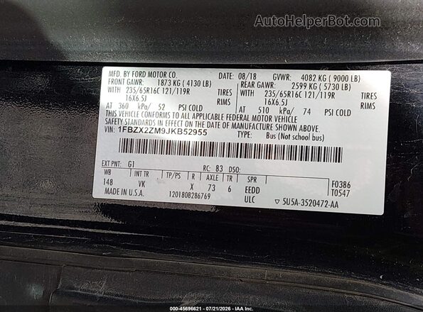 1FBZX2ZM9JKB52955 2018 FORD TRANSIT-350 Black Widok komory silnika