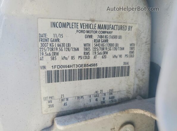1FD0W4HT3GEB54585 2016 FORD F450 White Вид підкапотного простору