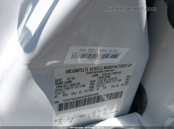 1FD7W2A64GED01505 2016 FORD F-250 White Vista del compartimento del motor