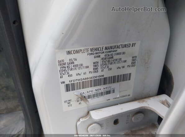 1FD7W2A66GED01506 2016 FORD F-250 White Vista del compartimento del motor