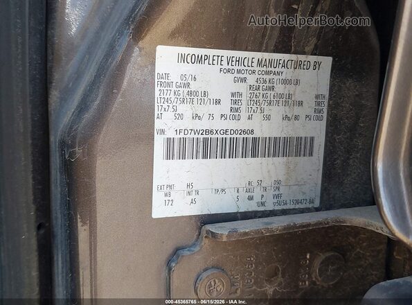 1FD7W2B6XGED02608 2016 FORD F-250 Brown Շարժիչի բաժամունքի տեսք