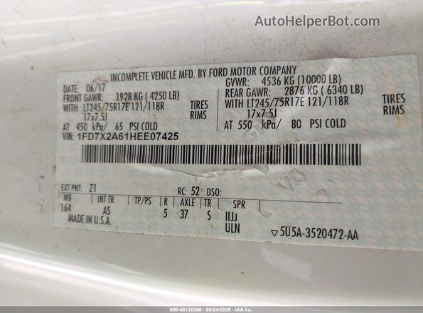 1FD7X2A61HEE07425 2017 FORD F-250 White Engine compartment view