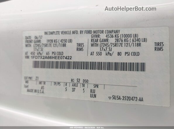 1FD7X2A66HEE07422 2017 FORD F-250 White ძრავის განყოფილების ხედი