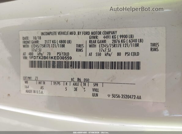 1FD7X2B61KED30559 2019 FORD F-250 White Շարժիչի բաժամունքի տեսք