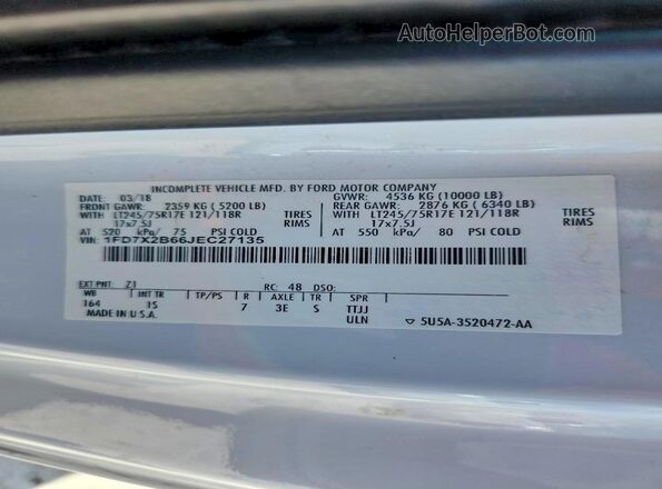 1FD7X2B66JEC27135 2018 FORD F250 Белый Вид подкапотного пространства
