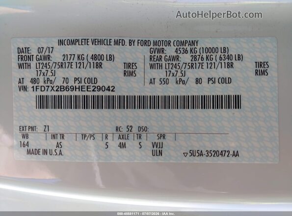 1FD7X2B69HEE29042 2017 FORD F-250 White Widok komory silnika