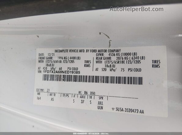 1FD7X2a68NED19385 2022 FORD F-250 White Engine compartment view