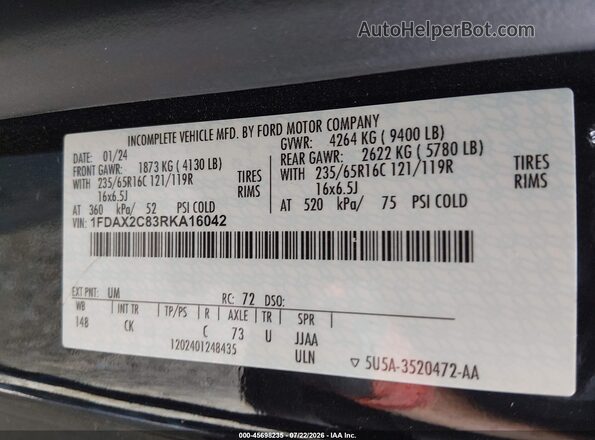 1FDAX2C83RKA16042 2024 FORD TRANSIT-350 Black ძრავის განყოფილების ხედი