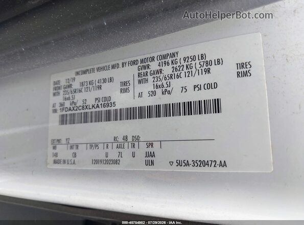 1FDAX2C8XLKA16935 2020 FORD TRANSIT-350 Белый Вид подкапотного пространства