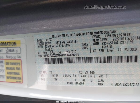 1FDAX2X84PKA42611 2023 FORD TRANSIT-350 White ძრავის განყოფილების ხედი
