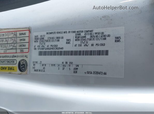 1FDBF2A62HEC82545 2017 FORD F-250 White Շարժիչի բաժամունքի տեսք