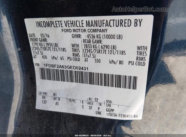 1FDBF2A63GED02431 2016 FORD F-250 Blue ძრავის განყოფილების ხედი