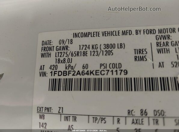 1FDBF2A64KEC71179 2019 FORD F-250 Белый Вид подкапотного пространства