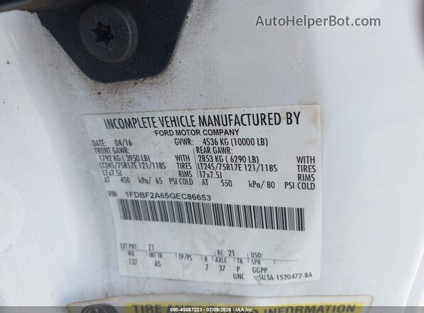 1FDBF2A65GEC86653 2016 FORD F-250 Белый Вид подкапотного пространства