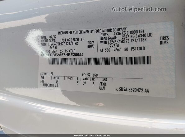 1FDBF2A67HEE28955 2017 FORD F-250 White Vista del compartimento del motor