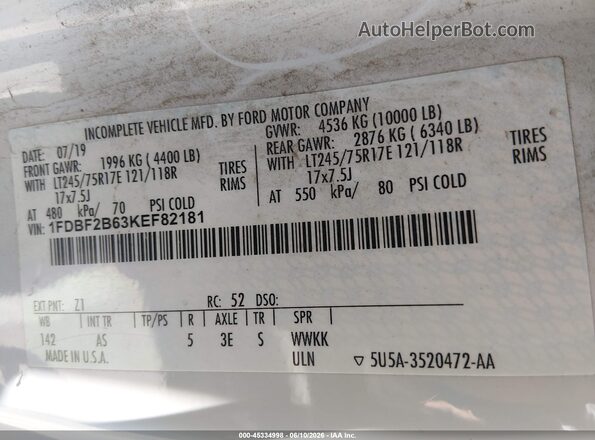 1FDBF2B63KEF82181 2019 FORD F-250 White Widok komory silnika