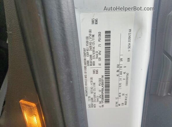1FDBW5P89LKB65114 2020 FORD TRANSIT White Vista de la etiqueta del VIN