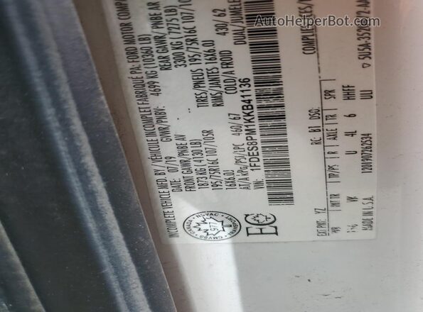 1FDES8PM1KKB41136 2019 FORD TRANSIT White VIN կոդի պիտակի տեսք