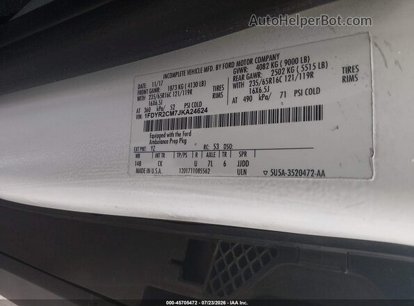 1FDYR2CM7JKA24624 2018 FORD TRANSIT-250 Белый Вид подкапотного пространства