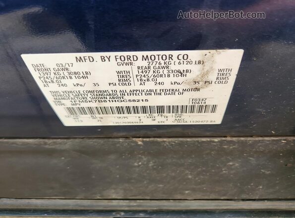 1FM5K7B81HGC58215 2017 FORD EXPLORER Blue VIN sticker view