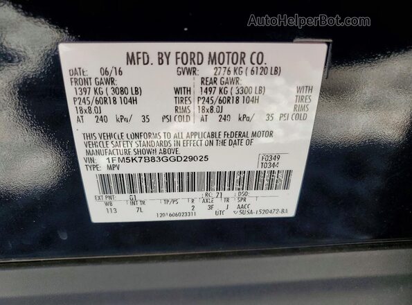 1FM5K7B83GGD29025 2016 FORD EXPLORER Black Engine compartment view