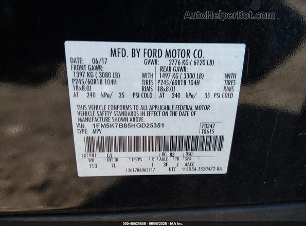 1FM5K7B85HGD25351 2017 FORD EXPLORER Black Շարժիչի բաժամունքի տեսք