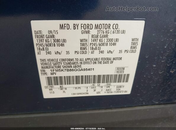 1FM5K7B86GGA95401 2016 FORD EXPLORER Blue Շարժիչի բաժամունքի տեսք
