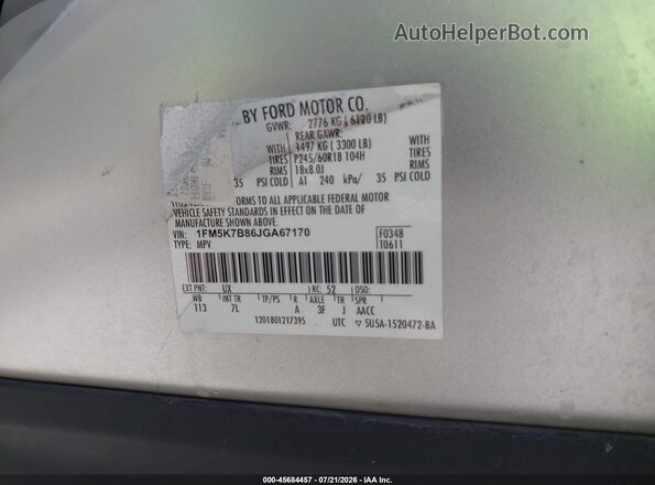 1FM5K7B86JGA67170 2018 FORD EXPLORER Silver ძრავის განყოფილების ხედი